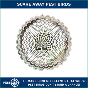 PESTEZE® Tree of Life Stainless Steel Highly Reflective Decorative 3D Wind Spinner for Deterring Unwanted Pest Birds & Critters. 6 x 9 Inch Premium Shiny, Beautiful, Everlasting & Sturdy Bird Control
