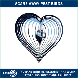 PESTEZE® Large Heart Stainless Steel Highly Reflective Decorative 3D Wind Spinner for Repelling Unwanted Birds & Critters. 12 x 14 Inch Premium Shiny, Beautiful & Long Lasting Bird Repellent.