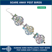 PESTEZE® USA Owl Bird Deterrent Reflective Hanging Repellent Decoy Strips, 3 Pack 5 x 24 in Shiny Holographic Scare Device Keep Birds Away Outdoor Porch Garden Yard Patio Roof Protection