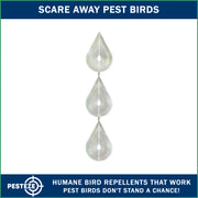 PESTEZE® USA Premium Bird Deterrent Wind Spinner Set – 3-Piece Stainless Steel Reflective Water Droplet Design to Deter Birds & Prevent Nesting Around Porch, Garden & Outdoor Areas [2.6 × 15.5 in]