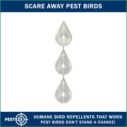 3 Piece PESTEZE® Water Droplet Stainless Steel Highly Reflective Decorative 3D Wind Spinner for Repelling Unwanted Birds & Critters. 2.5 X 12.5 Inch Premium Shiny, Attractive, Everlasting & Sturdy Bird Deterrent