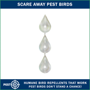3 Piece PESTEZE® Water Droplet Stainless Steel Highly Reflective Decorative 3D Wind Spinner for Repelling Unwanted Birds & Critters. 2.5 X 12.5 Inch Premium Shiny, Attractive, Everlasting & Sturdy Bird Deterrent