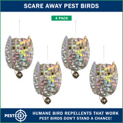 PESTEZE® USA Owl Bird Deterrent Reflective Hanging Decoy Repellent with Bell, 4 Pack 3.5 x 5 in Shiny Scare Device Keep Birds Away Outdoor Porch Garden Yard Patio Protect Property