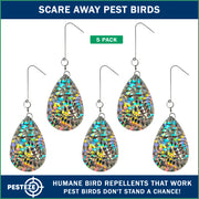 PESTEZE® USA Holographic Bird Deterrent Tape Strips, Reflective Bird Repellent Hanging Ribbon, 5 Pack 3.25 x 5 in, Scare Pigeons Crows Woodpeckers Away from Porch Patio Garden Roof Balcony Yard Decks