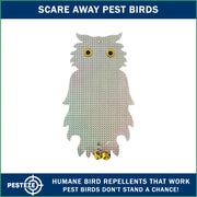 PESTEZE® USA Premium Owl Bird Repellent Holographic Decoy with 2 Bells [8.25 × 15 in] Uses Reflective Shine & Sound to Deter Woodpeckers, Pigeons, Crows, Ducks, Geese & Other Outdoor Pests Without Harming
