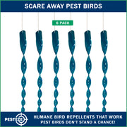 PESTEZE® USA Bird Scare Reflective Rods Bird Deterrent Outdoor Device for Birds Pigeons Crows Woodpeckers Sparrows Geese Reflective Spinners Bird Repellent for Patio Garden Roof Balcony [6 Pack Blue]
