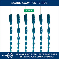 PESTEZE® 12" Bird Scare Blue Reflective Rods for Outdoors [6 Pack Blue] Scares Pest Birds like Woodpeckers, Sparrows, Pigeons, Crows, Geese & Gulls without Harming them to Protect Property