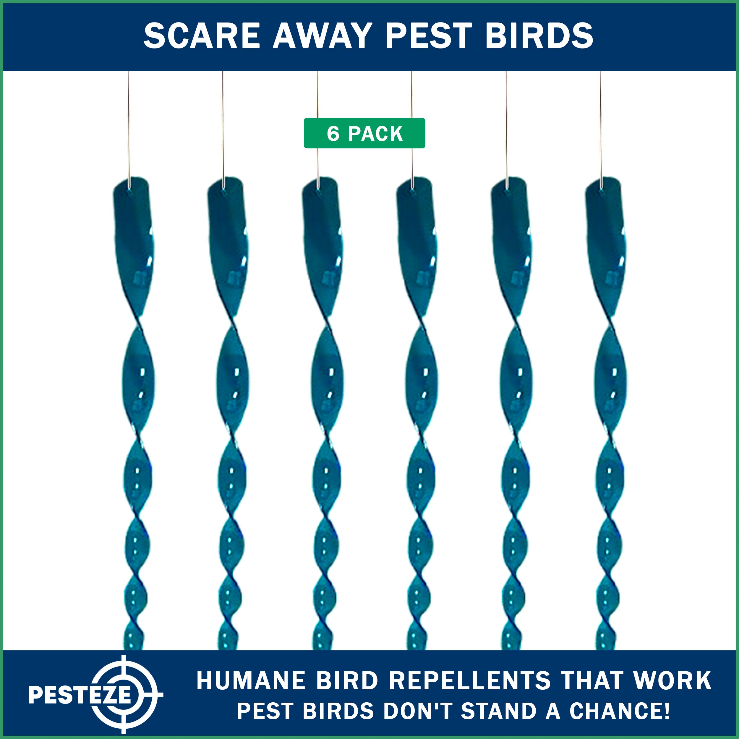 PESTEZE® 12" Bird Scare Blue Reflective Rods for Outdoors [6 Pack Blue] Scares Pest Birds like Woodpeckers, Sparrows, Pigeons, Crows, Geese & Gulls without Harming them to Protect Property