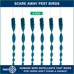 PESTEZE® 12" Bird Scare Blue Reflective Rods for Outdoors [6 Pack Blue] Scares Pest Birds like Woodpeckers, Sparrows, Pigeons, Crows, Geese & Gulls without Harming them to Protect Property