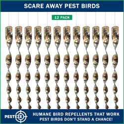 PESTEZE® 12" Bird Scare Silver Shiny Reflective Rods for Outdoors [12 Pack Silver] Repels Pest Birds like Woodpeckers, Sparrows, Pigeons, Crows, Geese & Gulls without Harming them to Protect Property