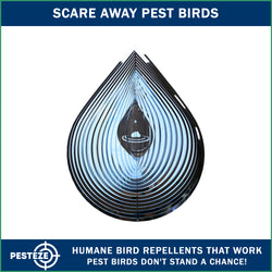 PESTEZE® Large Water Droplet Stainless Steel Highly Reflective Decorative 3D Wind Spinner for Repelling Unwanted Birds & Critters. 9 x 15 Inch Premium Shiny, Beautiful, Long Lasting & Durable Bird Repellent.