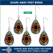 PESTEZE® USA Bird Deterrent Reflective Predator Eye Water Droplet Repellent Hanging with Swivel & Hanger 5 Pack 3.25 x 5. inch Shiny Wind Device Keep Birds Away Outdoor Porch Gardens Patios