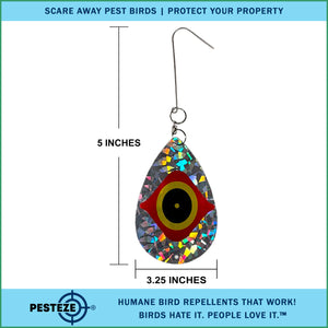 5 Pack PESTEZE® Shiny Scare Eye Water Droplet Repellents With Swivel & Hanger [3.25 x 5 inch] Reflection Scares Pest Birds like Woodpeckers, Sparrows, Pigeons, Crows & Gulls without Harming them to Protect Property