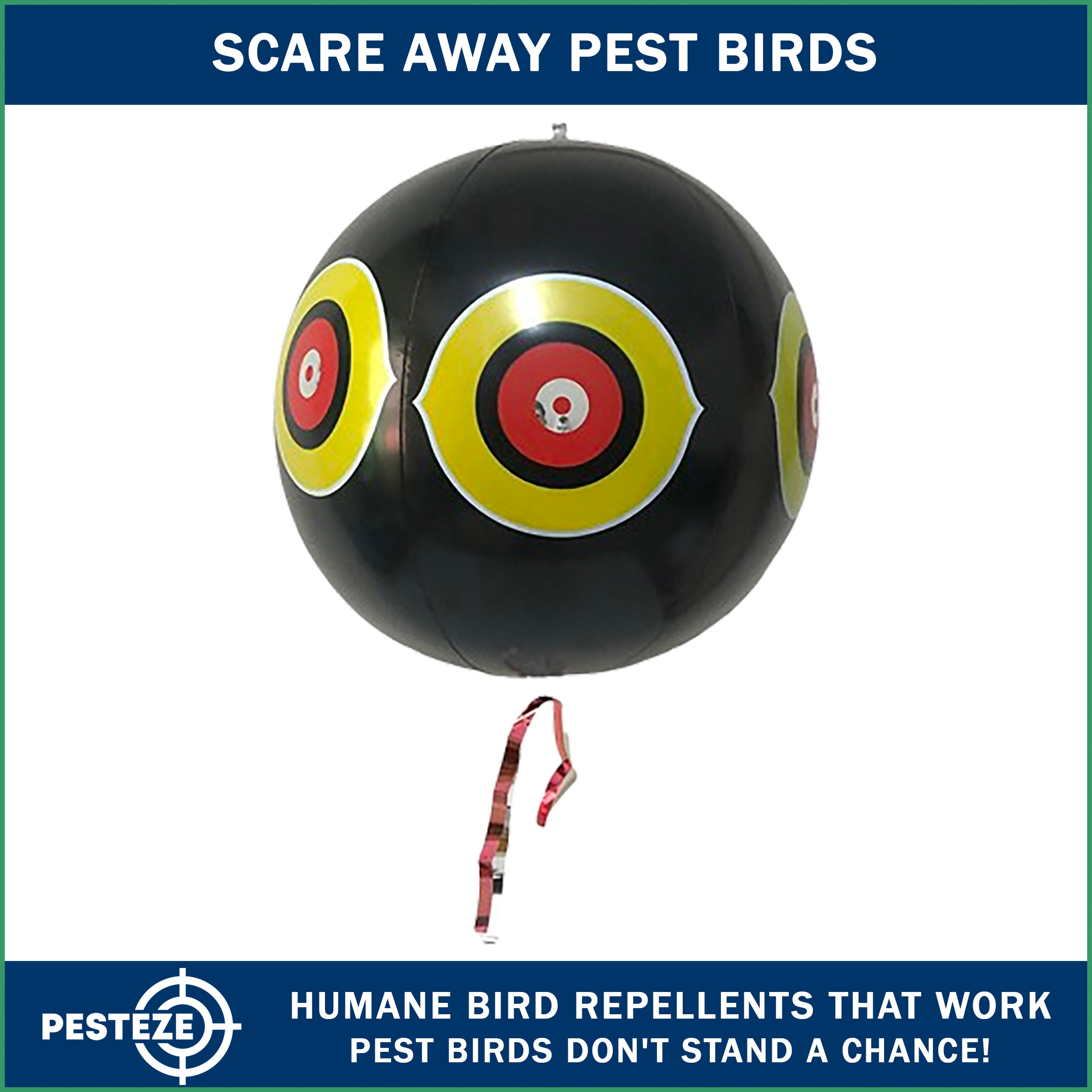 PESTEZE® Large 15" Black Bird Predator-Eye Balloon Decoy [1 Pack]  Deters Unwanted Pest Birds like Pigeons, Gulls, Geese & Critters from Pools & Yards Without Harming Them To Protect Property