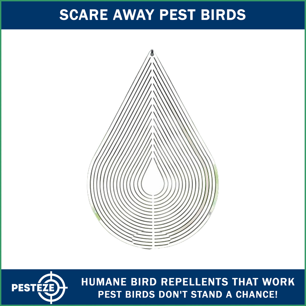 PESTEZE® USA Water Droplet Wind Spinner, 4×9.25 Stainless Steel Highly Reflective Outdoor Hanging Spinner for Bird Deterrent, Garden & Yard Decor, Resistant Metal Art with 360° Wind Motion Easy Install