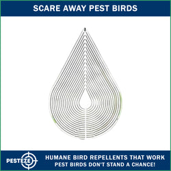PESTEZE® Water Droplet Stainless Steel Highly Reflective Decorative 3D Wind Spinner for Repelling Unwanted Pest Birds & Critters. 4 x 9.25 Inch Premium Shiny, Attractive, Durable & Humane Bird Deterrent