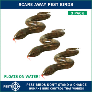 PESTEZE® Brown 39 Inch Realistic Inflatable Snakes [3 Pack] Repels Pest Birds like Woodpeckers, Sparrows, Pigeons, Crows, Gulls & Critters from Pools & Yards without Harming them to Protect Property