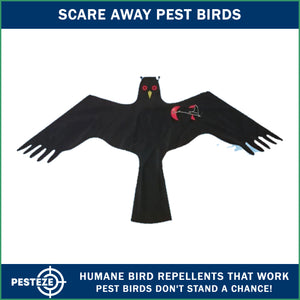 PESTEZE® Black Flying Hawk 54 x 30 Inch Kite Bird Deterrent with 13 ft Flagpole. Use in Yards & Farms to Protect Vegetables, Fruits, Crops & Property from Pest Birds & Critters without Harming them
