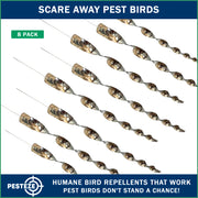 PESTEZE® USA Bird Scare Reflective Rods Bird Deterrent Outdoor Scare Device for Birds Pigeons Crows Woodpeckers Sparrows Reflective Spinners Bird Repellent for Patio Garden Roof Balcony [8 Pack Silver]