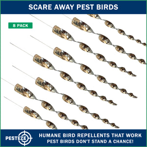 PESTEZE® 12" Bird Scare Silver Shiny Reflective Rods for Outdoors [8 Pack Silver] Deters Pest Birds like Woodpeckers, Sparrows, Pigeons, Crows, Geese & Gulls without Harming them to Protect Property