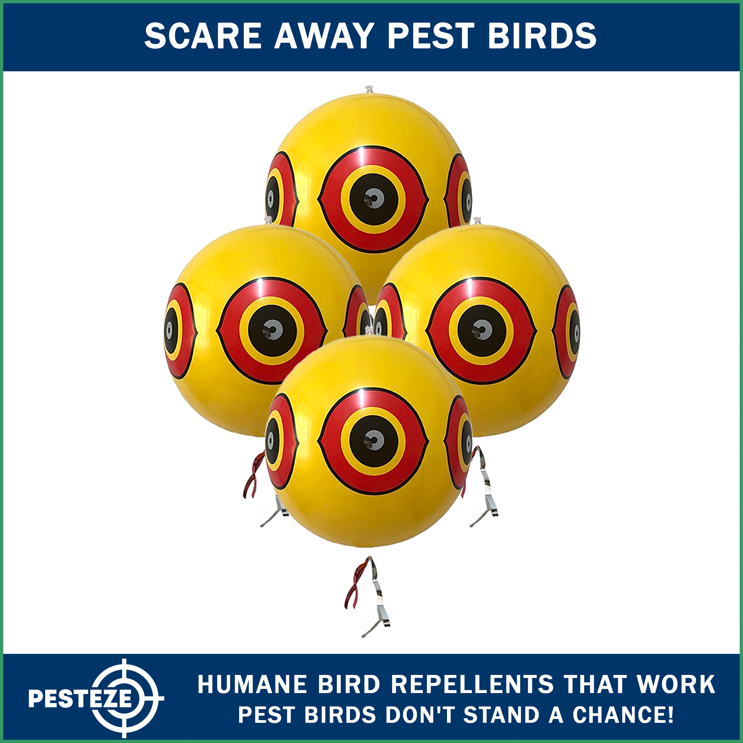 PESTEZE® Large 15" Yellow Bird Predator-Eye Balloon Repellant [4 Pack] Deters Unwanted Pest Birds like Pigeons, Gulls, Geese & Critters from Pools & Yards Without Harming Them To Protect Property