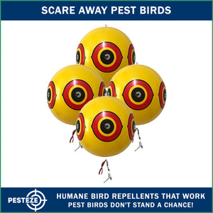 PESTEZE® Large 15" Yellow Bird Predator-Eye Balloon Repellant [4 Pack] Deters Unwanted Pest Birds like Pigeons, Gulls, Geese & Critters from Pools & Yards Without Harming Them To Protect Property