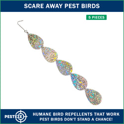 5 Piece PESTEZE® Holographic Shiny Water Droplet Repellents [3.25 x 30 inch] Reflection Scares Pest Birds like Woodpeckers, Sparrows, Pigeons, Crows & Gulls without Harming them to Protect Property