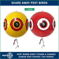 PESTEZE® USA Large 15" Yellow & Red, Bird Predator-Eye Balloon Repellents [2 Pack Multi-Color] Deters Unwanted Pest Birds like Ducks Pigeons, Gulls, Geese & Critters from Pools & Yards Without Harming Them To Protect Property