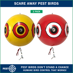 PESTEZE® USA Large 15" Yellow & Red, Bird Predator-Eye Balloon Repellents [2 Pack Multi-Color] Deters Unwanted Pest Birds like Ducks Pigeons, Gulls, Geese & Critters from Pools & Yards Without Harming Them To Protect Property
