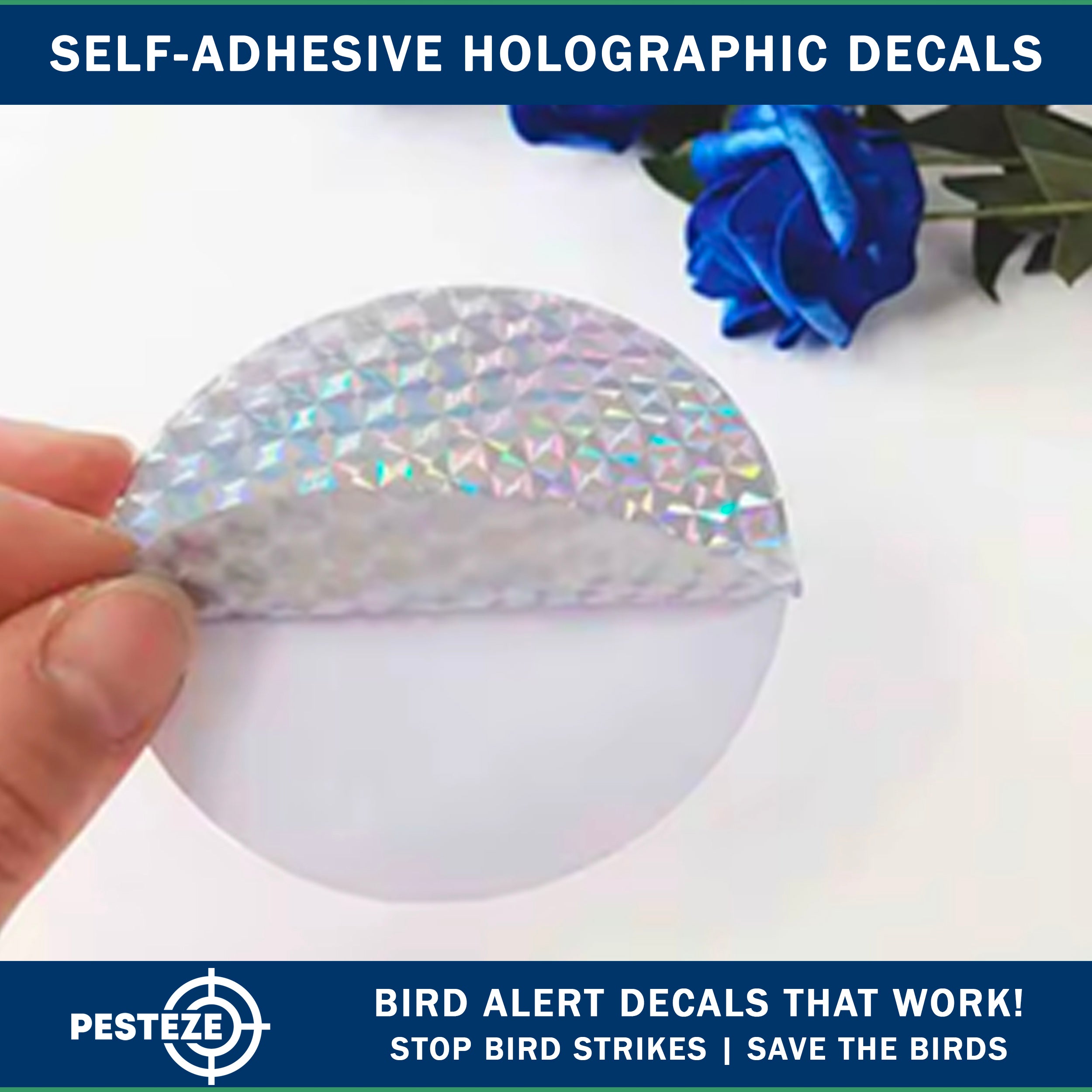 20 Pack PESTEZE® Shiny Holographic Bird Repellent Stickers [3 Inch] Reflection Scares Pest Birds like Woodpeckers, Sparrows, Pigeons, Crows, Gulls & Critters without Harming them
