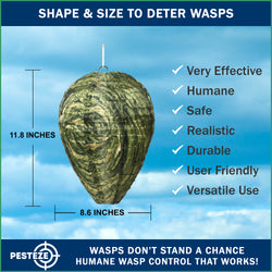 PESTEZE® USA Green Camo Waterproof Hanging Wasp Decoy Nest [11.8 x 8.6 Inch] Deters Several Wasp, Hornet & Yellow Jacket Species by Simulating Enemy Hives.