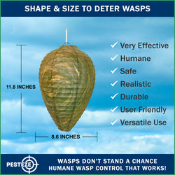 PESTEZE® USA Green Camo Paper Hanging Wasp Decoy Nest [11.8 x 8.6 Inch] Deters Several Wasp, Hornet & Yellow Jacket Species without Harsh Chemicals by Simulating Enemy Hives.