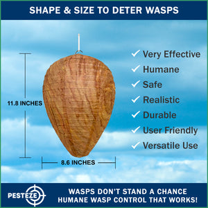 1 Pack PESTEZE® Hanging Wasp Nest Decoy [11.8 x 8.6 Inch] Deters Several  Wasp, Hornet & Yellow Jacket Species without Harsh Chemicals by Simulating Enemy Hives.