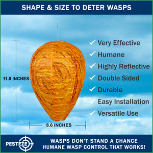 2 Pack PESTEZE® Cloth Waterproof Hanging Wasp Nest Decoy [11.8 x 8.6 Inch] Deters Several  Wasp, Hornet & Yellow Jacket Species by Simulating Enemy Hives.