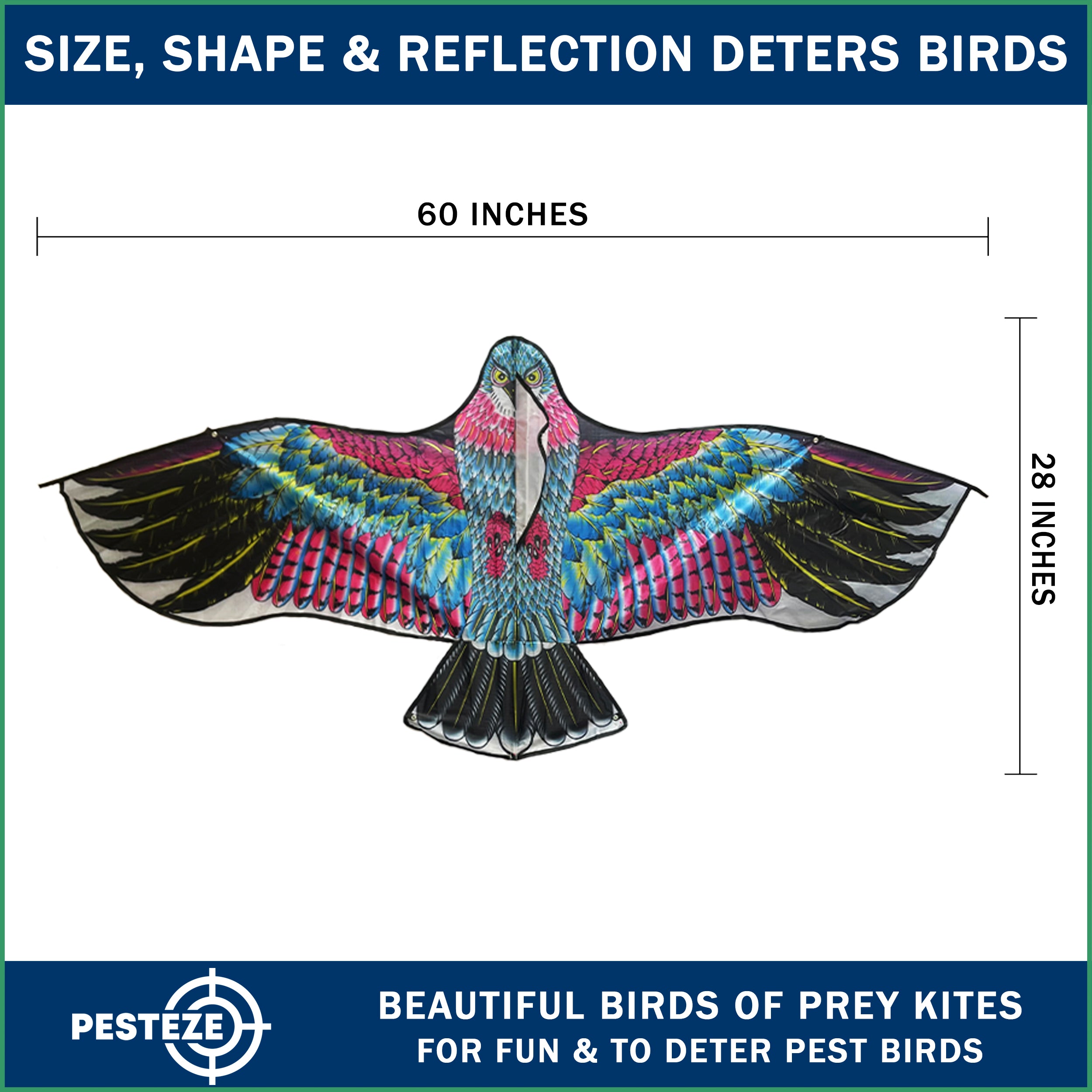 PESTEZE® USA Huge Red Eagle Kite [60x28 Inch] EZ & Fun to Fly. Also Provides Humane Bird Deterrence in Yards & Farms. Protects Vegetables, Fruits & Crops from Pest Birds & Critters