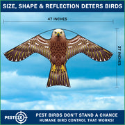 PESTEZE® USA Hawk Kite [47x27 Inch Kite with 13 Ft Flagpole] Provides Humane Bird Deterrence in Yards & Farms. Protects Vegetables, Fruits & Crops from Pest Birds & Critters