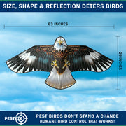 PESTEZE® USA Flying Hawk Bird Deterrent Kite, 13 ft Pole– Realistic 54x30 Inch Hawk Decoy Scare Device for Gardens, Yards, Boats & Farms– Repels Pest Birds like Crows, Pigeons, Seagulls, Geese Humanely