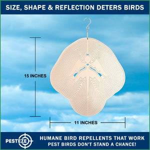 PESTEZE® Large Angel Stainless Steel Highly Reflective Decorative 3D Wind Spinner for Repelling Unwanted Birds & Critters. 11 x15  Inch Premium Shiny, Beautiful & Everlasting Bird Repellent.