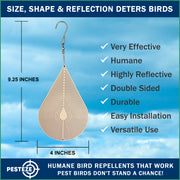 PESTEZE® USA Water Droplet Wind Spinner, 4×9.25 Stainless Steel Highly Reflective Outdoor Hanging Spinner for Bird Deterrent, Garden & Yard Decor, Resistant Metal Art with 360° Wind Motion Easy Install