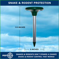 PESTEZE® Solar Snake & Rodent Sound Deterrent. Audible Sound Deters Snakes & Burrowing Rodents like Moles, Voles Gophers, Chipmunks, Groundhogs & Woodchucks from Destroying Gardens & Vegetables - Pesteze