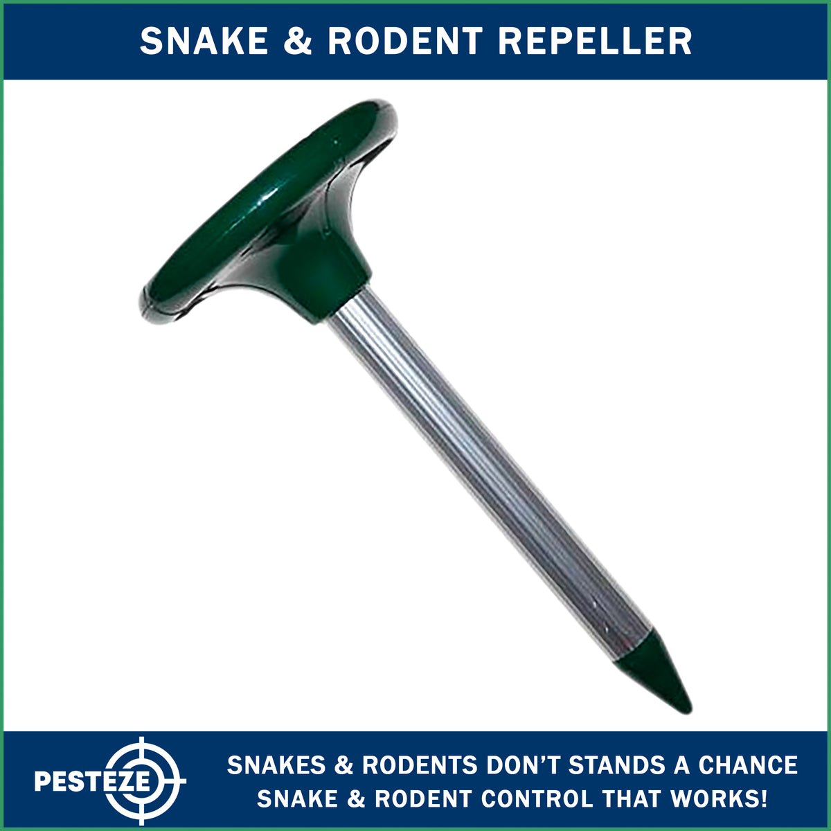 PESTEZE® Solar Snake & Rodent Sound Deterrent. Audible Sound Deters Snakes & Burrowing Rodents like Moles, Voles Gophers, Chipmunks, Groundhogs & Woodchucks from Destroying Gardens & Vegetables - Pesteze