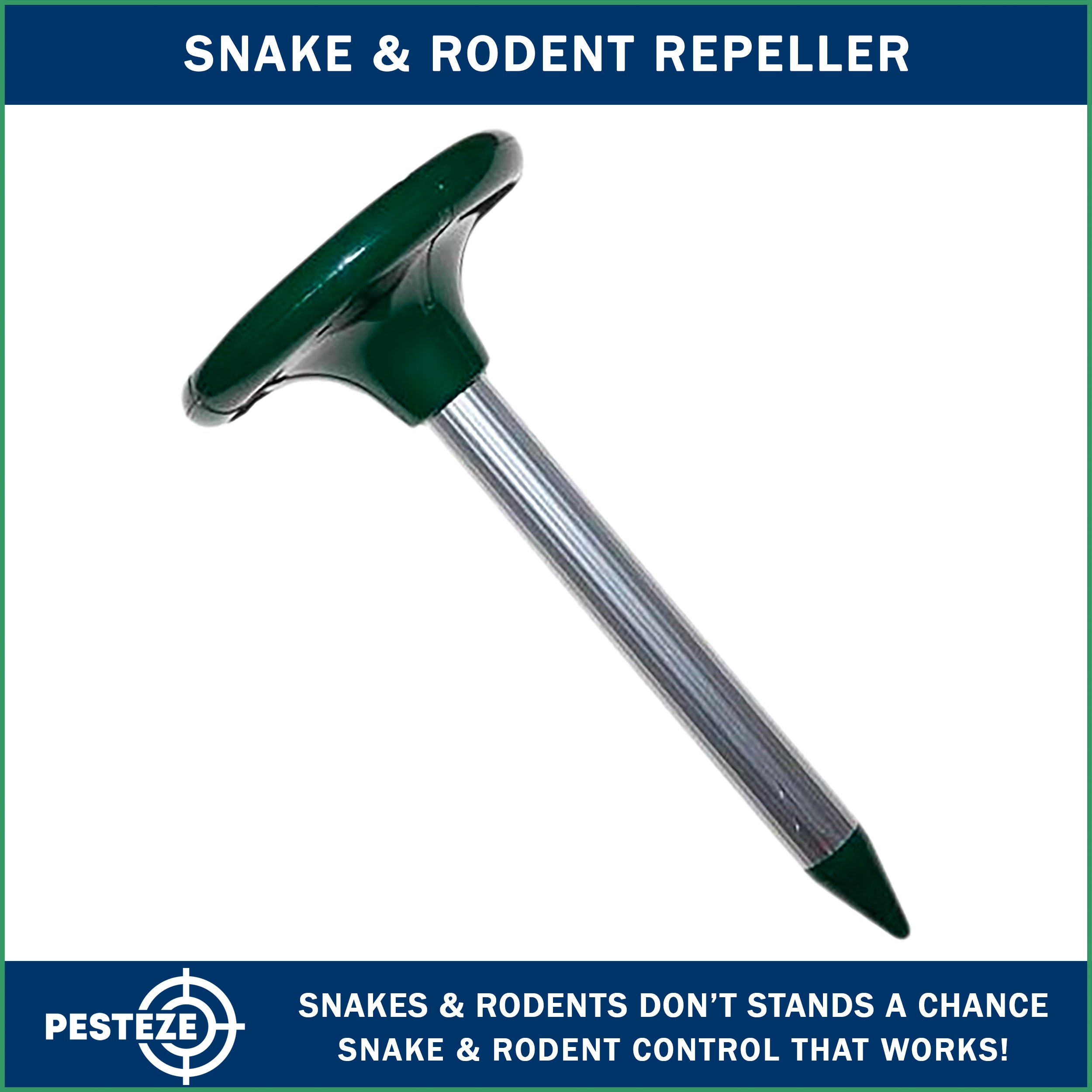 PESTEZE® Solar Snake & Rodent Sound Deterrent. Audible Sound Deters Snakes & Burrowing Rodents like Moles, Voles Gophers, Chipmunks, Groundhogs & Woodchucks from Destroying Gardens & Vegetables - Pesteze
