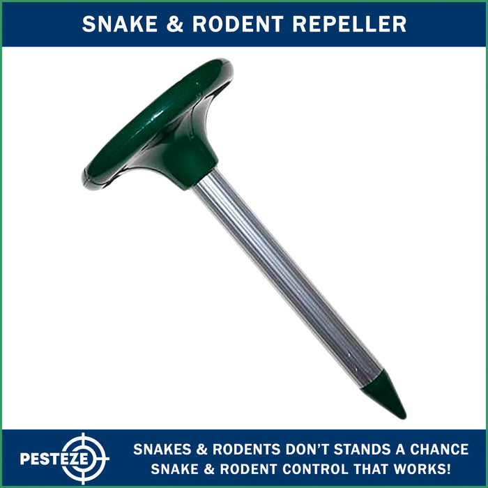 PESTEZE® Solar Snake & Rodent Sound Deterrent. Audible Sound Deters Snakes & Burrowing Rodents like Moles, Voles Gophers, Chipmunks, Groundhogs & Woodchucks from Destroying Gardens & Vegetables
