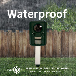 PESTEZE® Solar Ultrasonic Animal Repellent. Detects & Deters Unwanted Animals like Skunk, Deer, Coyote, Fox, Wolf, Rabbitt, Raccoon & Birds. Protect Property & Livestock without Harming Animals or People - Pesteze