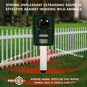 PESTEZE® Solar Ultrasonic Animal Repellent. Detects & Deters Unwanted Animals like Skunk, Deer, Coyote, Fox, Wolf, Rabbitt, Raccoon & Birds. Protect Property & Livestock without Harming Animals or People - Pesteze