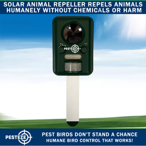 PESTEZE® Solar Ultrasonic Animal Repellent. Detects & Deters Unwanted Animals like Skunk, Deer, Coyote, Fox, Wolf, Rabbitt, Raccoon & Birds. Protect Property & Livestock without Harming Animals or People