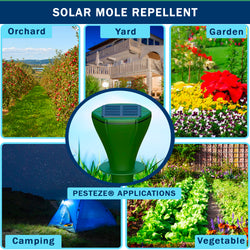 2 Pack PESTEZE® Reusable Solar Mole, Snake, Gopher, Vole, Chipmunk, Groundhog & Woodchuck Repeller. Vibration Quietly & Humanely Deters Burrowing Rodents from Destroying Yard. Waterproof & EZ Install