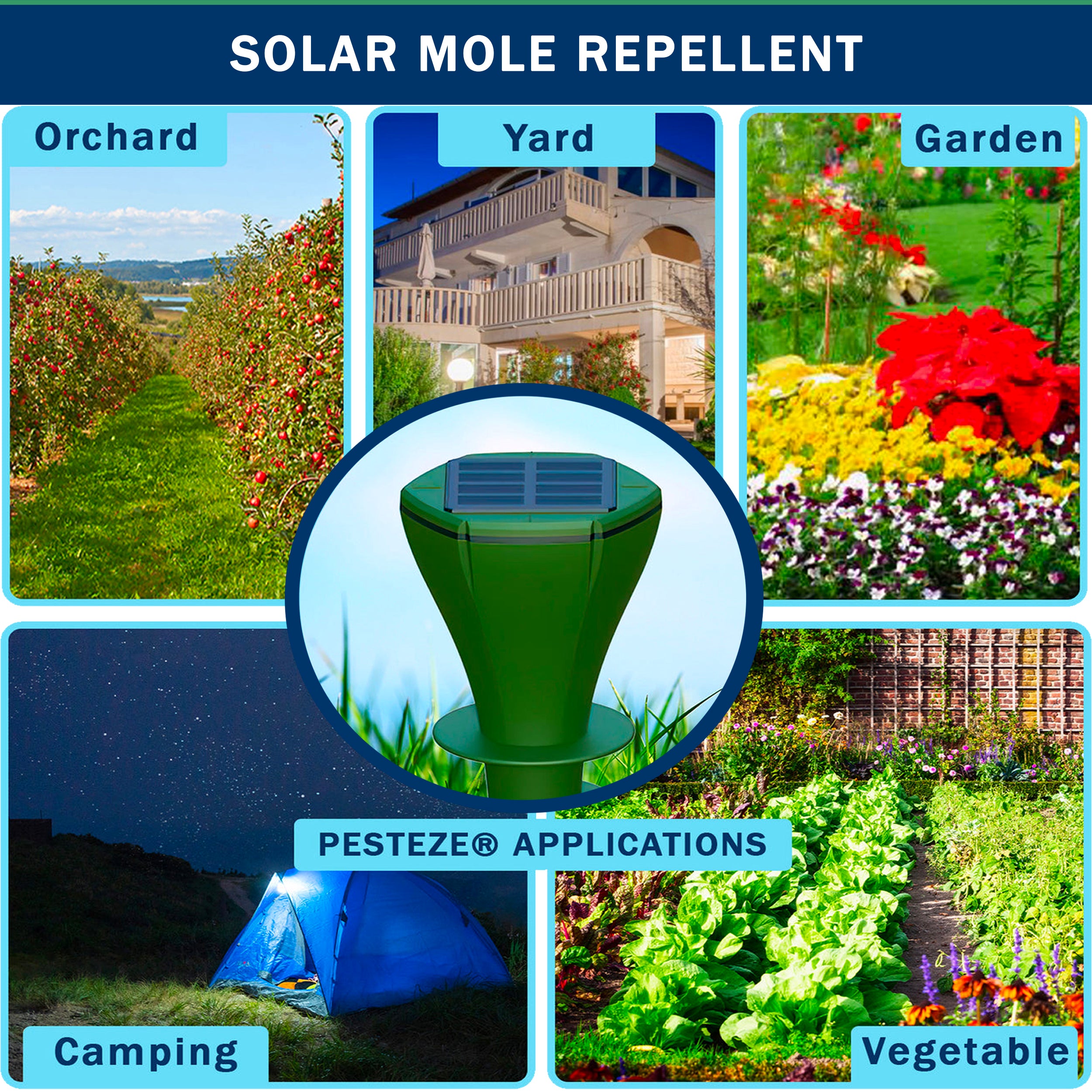 2 Pack PESTEZE® Reusable Solar Mole, Snake, Gopher, Vole, Chipmunk, Groundhog & Woodchuck Repeller. Vibration Quietly & Humanely Deters Burrowing Rodents from Destroying Yard. Waterproof & EZ Install