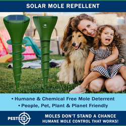 2 Pack PESTEZE® Reusable Solar Mole, Snake, Gopher, Vole, Chipmunk, Groundhog & Woodchuck Repeller. Vibration Quietly & Humanely Deters Burrowing Rodents from Destroying Yard. Waterproof & EZ Install