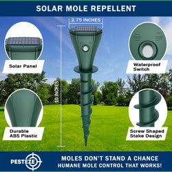 2 Pack PESTEZE® Reusable Solar Mole, Snake, Gopher, Vole, Chipmunk, Groundhog & Woodchuck Repeller. Vibration Quietly & Humanely Deters Burrowing Rodents from Destroying Yard. Waterproof & EZ Install